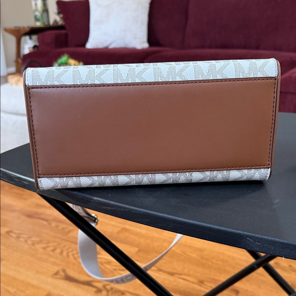 Michael Kors Beige/Chestnut Signature Canvas Satchel with Logo Strap - Picture 4 of 6